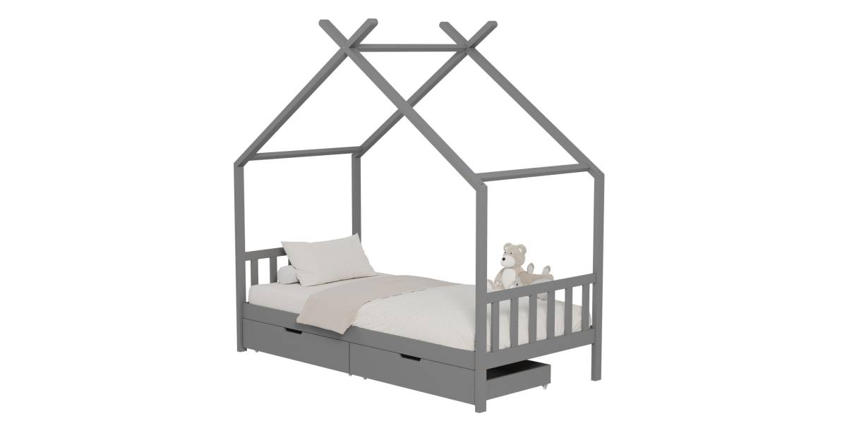 ΚΡΕΒΑΤΙ ΠΑΙΔΙΚΟ KLARICE HM680.05 τ.MONTESSORI-2 ΣΥΡΤΑΡΙΑ- ΞΥΛΟ ΠΕΥΚΟΥ ΓΚΡΙ-190x90εκ
