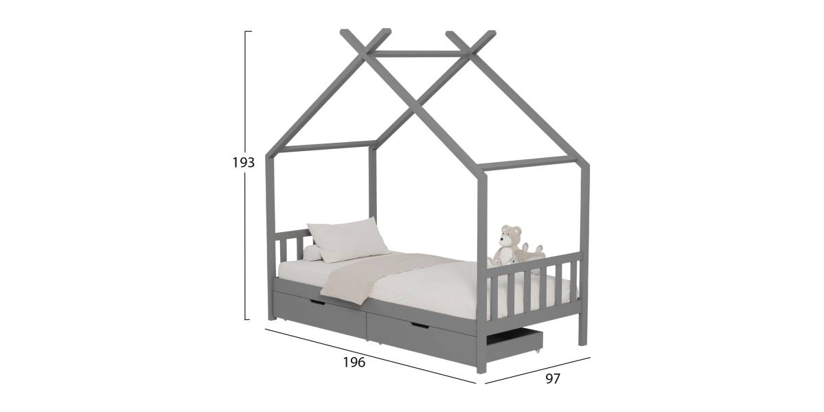 ΚΡΕΒΑΤΙ ΠΑΙΔΙΚΟ KLARICE HM680.05 τ.MONTESSORI-2 ΣΥΡΤΑΡΙΑ- ΞΥΛΟ ΠΕΥΚΟΥ ΓΚΡΙ-190x90εκ
