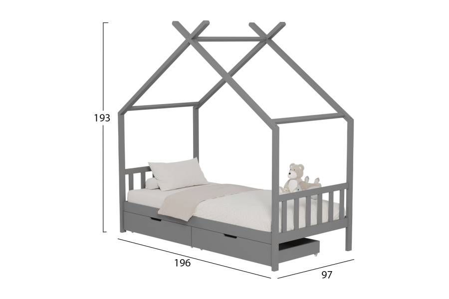 ΚΡΕΒΑΤΙ ΠΑΙΔΙΚΟ KLARICE HM680.05 τ.MONTESSORI-2 ΣΥΡΤΑΡΙΑ- ΞΥΛΟ ΠΕΥΚΟΥ ΓΚΡΙ-190x90εκ