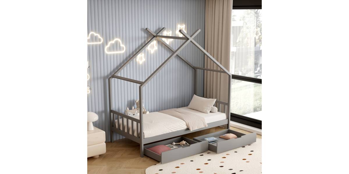 ΚΡΕΒΑΤΙ ΠΑΙΔΙΚΟ KLARICE HM680.05 τ.MONTESSORI-2 ΣΥΡΤΑΡΙΑ- ΞΥΛΟ ΠΕΥΚΟΥ ΓΚΡΙ-190x90εκ