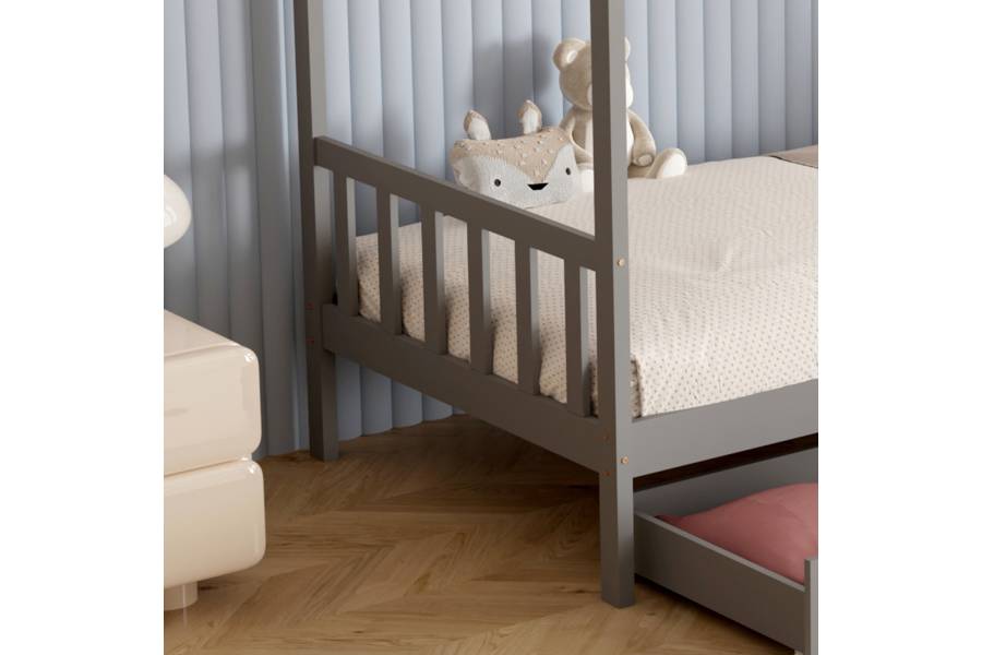 ΚΡΕΒΑΤΙ ΠΑΙΔΙΚΟ KLARICE HM680.05 τ.MONTESSORI-2 ΣΥΡΤΑΡΙΑ- ΞΥΛΟ ΠΕΥΚΟΥ ΓΚΡΙ-190x90εκ