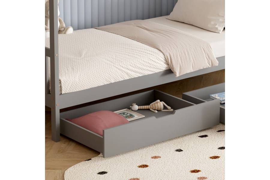 ΚΡΕΒΑΤΙ ΠΑΙΔΙΚΟ KLARICE HM680.05 τ.MONTESSORI-2 ΣΥΡΤΑΡΙΑ- ΞΥΛΟ ΠΕΥΚΟΥ ΓΚΡΙ-190x90εκ