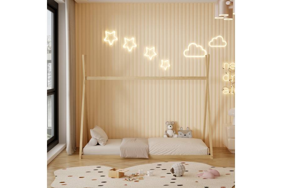 ΚΡΕΒΑΤΙ ΠΑΙΔΙΚΟ MUNK HM681.01 τ.MONTESSORI ΜΑΣΙΦ ΞΥΛΟ ΠΕΥΚΟΥ ΦΥΣΙΚΟ- 190x90εκ
