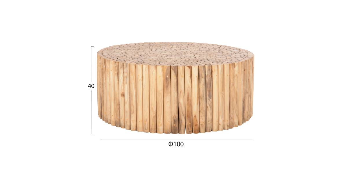 ΤΡΑΠΕΖΙ ΣΑΛΟΝΙΟΥ ΣΤΡΟΓΓΥΛΟ COOTER HM9862 ΚΛΑΔΙΑ TEAK-ΦΥΣΙΚΟ Φ100x40Υεκ.