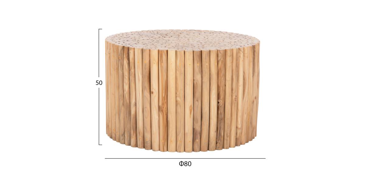 ΤΡΑΠΕΖΙ ΣΑΛΟΝΙΟΥ ΣΤΡΟΓΓΥΛΟ COOTER HM9863 ΚΛΑΔΙΑ TEAK-ΦΥΣΙΚΟ Φ80x50Υεκ.