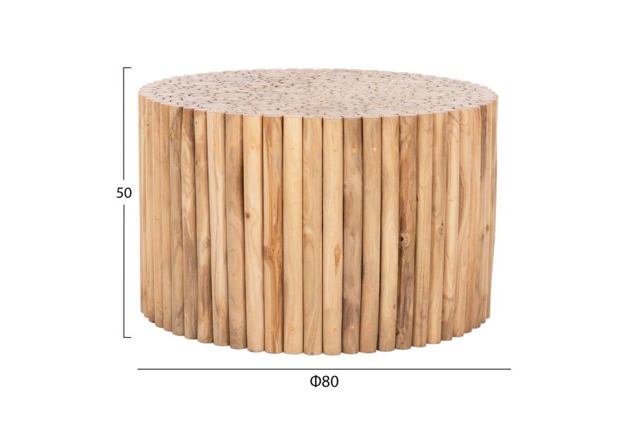 ΤΡΑΠΕΖΙ ΣΑΛΟΝΙΟΥ ΣΤΡΟΓΓΥΛΟ COOTER HM9863 ΚΛΑΔΙΑ TEAK-ΦΥΣΙΚΟ Φ80x50Υεκ.