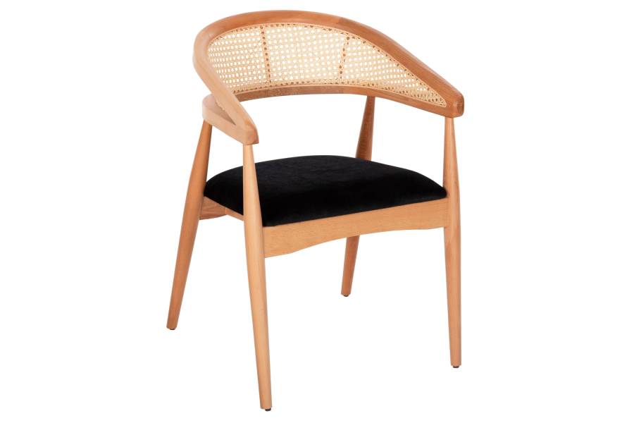 ΠΟΛΥΘΡΟΝΑ KOMODUS HM18012.02 ΞΥΛΟ ΟΞΙΑΣ-RATTAN-ΥΦΑΣΜΑ ΣΕ ΜΑΥΡΟ 55x49x80Υεκ.