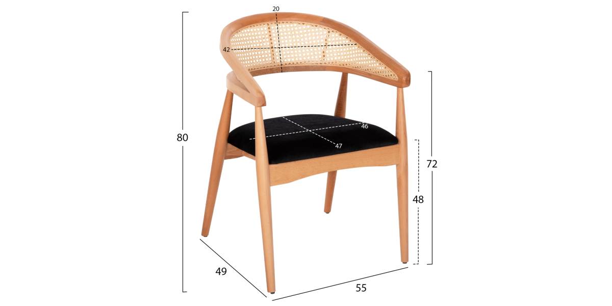 ΠΟΛΥΘΡΟΝΑ KOMODUS HM18012.02 ΞΥΛΟ ΟΞΙΑΣ-RATTAN-ΥΦΑΣΜΑ ΣΕ ΜΑΥΡΟ 55x49x80Υεκ.