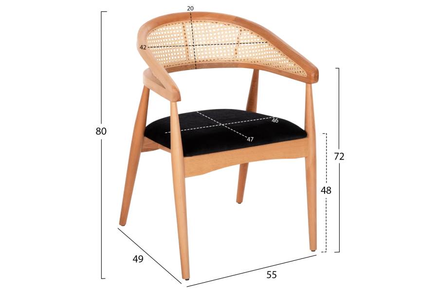 ΠΟΛΥΘΡΟΝΑ KOMODUS HM18012.02 ΞΥΛΟ ΟΞΙΑΣ-RATTAN-ΥΦΑΣΜΑ ΣΕ ΜΑΥΡΟ 55x49x80Υεκ.