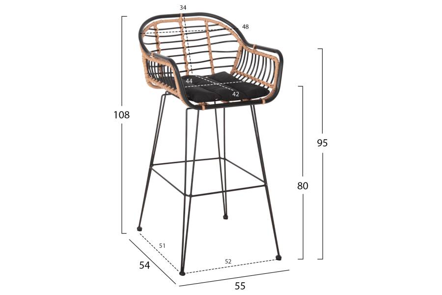 ΣΚΑΜΠΟ ΜΠΑΡ ALLEGRA HM5690.11 ΜΕΤΑΛΛΟ&ΜΑΞΙΛΑΡΙ ΜΑΥΡΟ-WICKER ΜΠΕΖ 55x54x108Υεκ.