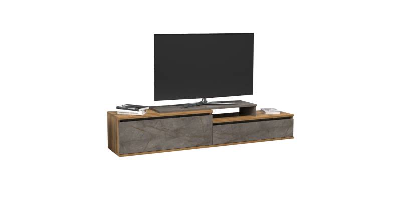 ΕΠΙΠΛΟ TV LEIS HM18186 ΜΕΛΑΜΙΝΗ ΣΕ ΦΥΣΙΚΟ ΞΥΛΟΥ & ΟΨΗ ΓΚΡΙ ΜΑΡΜΑΡΟ 180x35x42Υεκ.