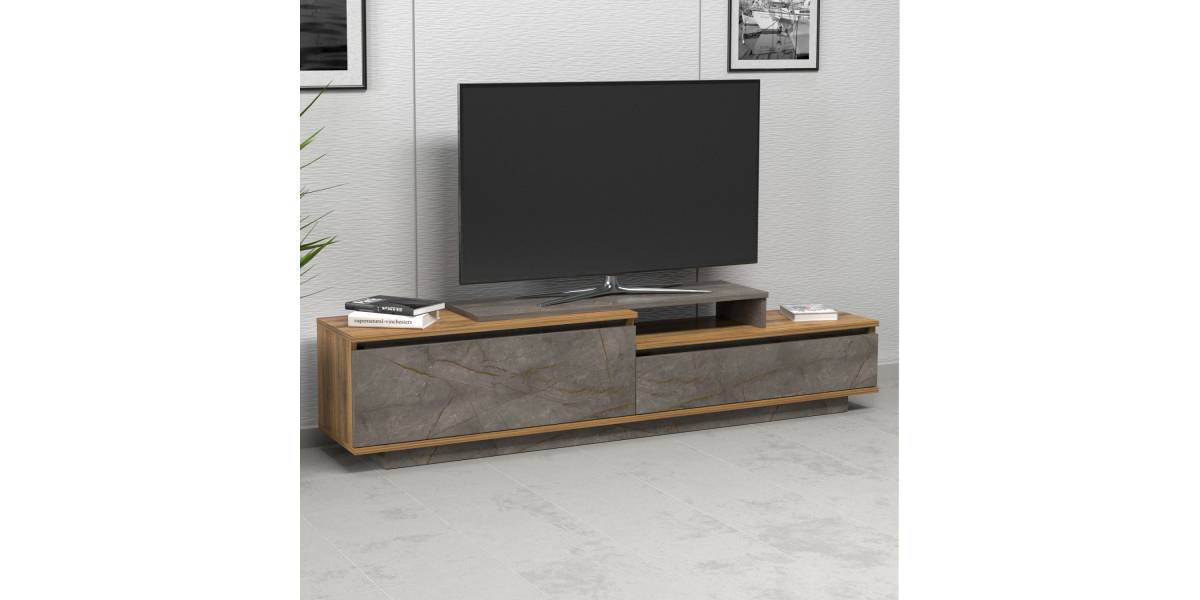 ΕΠΙΠΛΟ TV LEIS HM18186 ΜΕΛΑΜΙΝΗ ΣΕ ΦΥΣΙΚΟ ΞΥΛΟΥ & ΟΨΗ ΓΚΡΙ ΜΑΡΜΑΡΟ 180x35x42Υεκ.