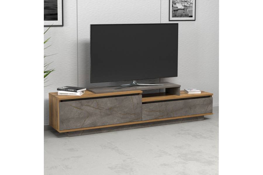ΕΠΙΠΛΟ TV LEIS HM18186 ΜΕΛΑΜΙΝΗ ΣΕ ΦΥΣΙΚΟ ΞΥΛΟΥ & ΟΨΗ ΓΚΡΙ ΜΑΡΜΑΡΟ 180x35x42Υεκ.
