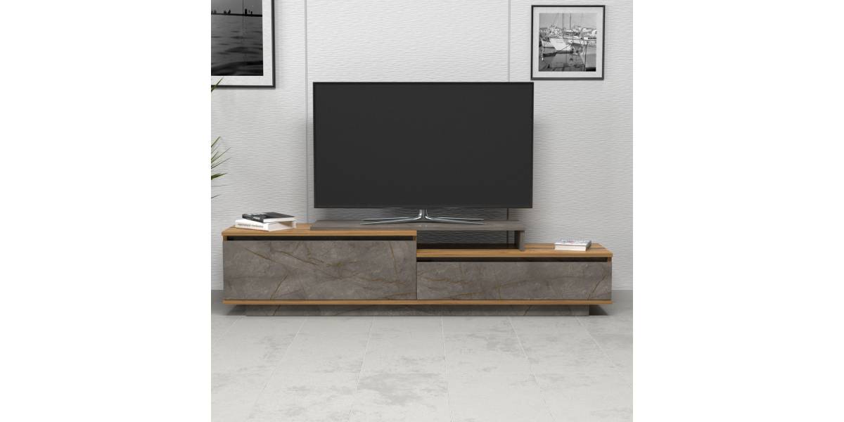 ΕΠΙΠΛΟ TV LEIS HM18186 ΜΕΛΑΜΙΝΗ ΣΕ ΦΥΣΙΚΟ ΞΥΛΟΥ & ΟΨΗ ΓΚΡΙ ΜΑΡΜΑΡΟ 180x35x42Υεκ.