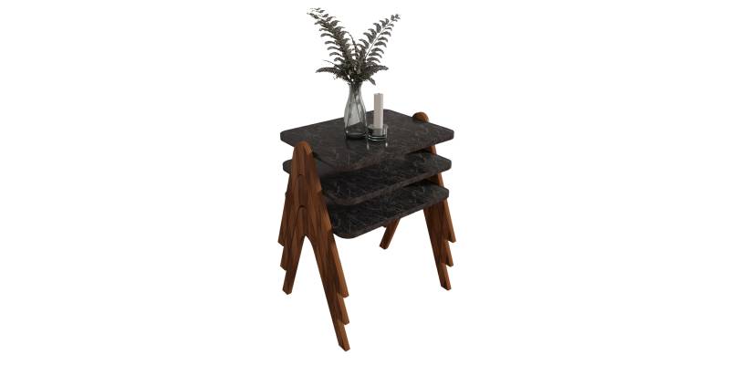 ΣΕΤ 3ΤΜΧ ΒΟΗΘΗΤΙΚΑ ΤΡΑΠΕΖΑΚΙΑ REACHER HM18176.02 ΜΕΛΑΜΙΝΗ ΣΕ ΚΑΡΥΔΙ-ΜΑΥΡΟ ΜΑΡΜΑΡΟ 40x30x40Υεκ.