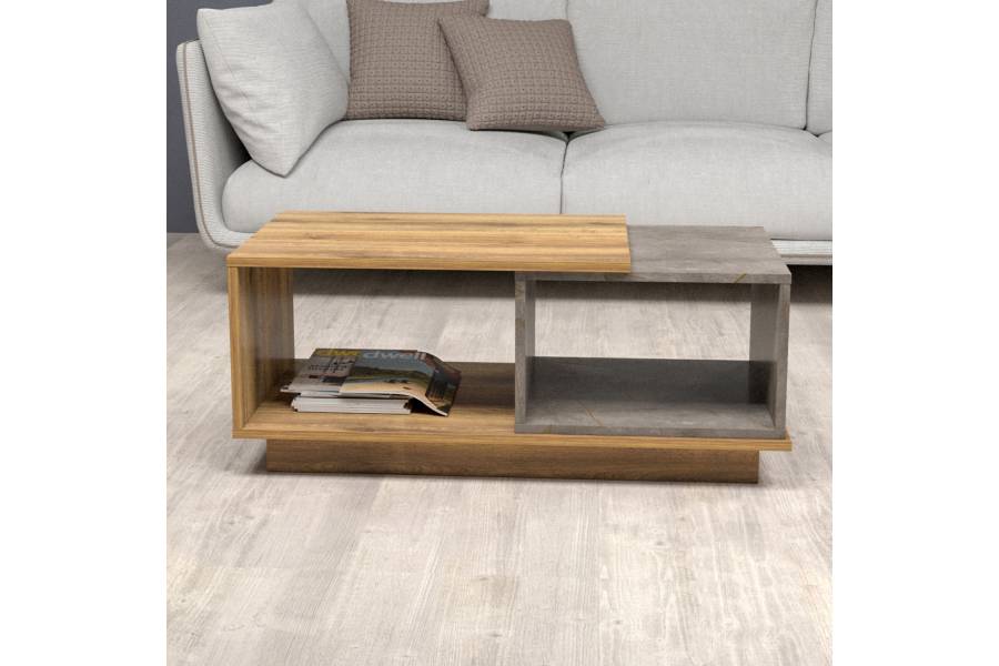 ΤΡΑΠΕΖΙ ΣΑΛΟΝΙΟΥ TELES HM18181.06 ΜΕΛΑΜΙΝΗ ΣΕ ΦΥΣΙΚΟ & ΓΚΡΙ ΜΑΡΜΑΡΟ 100x45x42Υεκ.