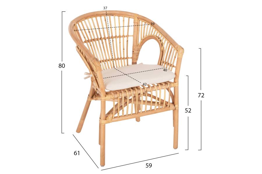 ΠΟΛΥΘΡΟΝΑ DAMPAR HM9929.04 RATTAN ΣΕ ΦΥΣΙΚΟ-ΛΕΥΚΟ ΜΑΞΙΛΑΡΙ 59x61x80Υεκ.