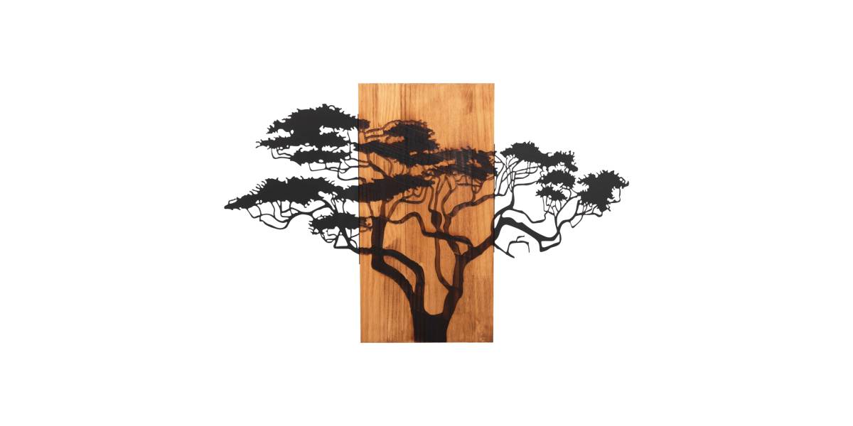 ΔΙΑΚΟΣΜΗΤΙΚΟ ΤΟΙΧΟΥ ΦΙΓΟΥΡΑ ΔΕΝΤΡΟΥ HM4648-ΦΥΛΛΑ ΜΕΤΑΛΛΟΥ-ΞΥΛΟ 90x3(βάθος)x58Υεκ.