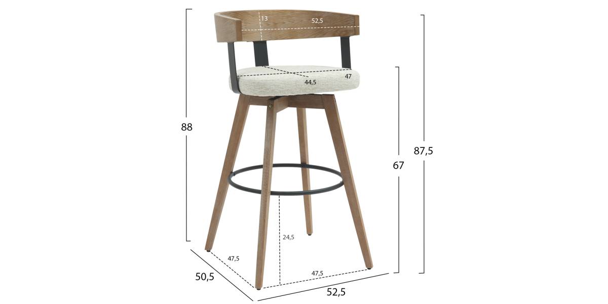 ΣΚΑΜΠΟ ΜΠΑΡ ΠΕΡΙΣΤΡΕΦΟΜΕΝΟ LANI HM9988.01 ΠΟΔΙΑ ΟΞΙΑΣ-ΕΚΡΟΥ ΥΦΑΣΜΑ 52,5x50.5x88Υεκ.