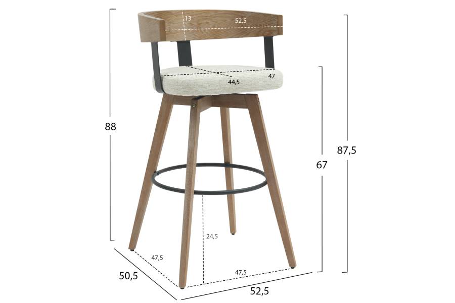 ΣΚΑΜΠΟ ΜΠΑΡ ΠΕΡΙΣΤΡΕΦΟΜΕΝΟ LANI HM9988.01 ΠΟΔΙΑ ΟΞΙΑΣ-ΕΚΡΟΥ ΥΦΑΣΜΑ 52,5x50.5x88Υεκ.