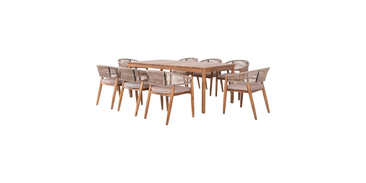 ΣΕΤ ΤΡΑΠΕΖΑΡΙΑΣ 9ΤΜΧ NAVANT HM21066.02 ΤΡΑΠΕΖΙ & 8 ΚΑΡΕΚΛΕΣ ΞΥΛΟ ΑΚΑΚΙΑΣ-ΣΧΟΙΝΙ ΜΠΕΖ