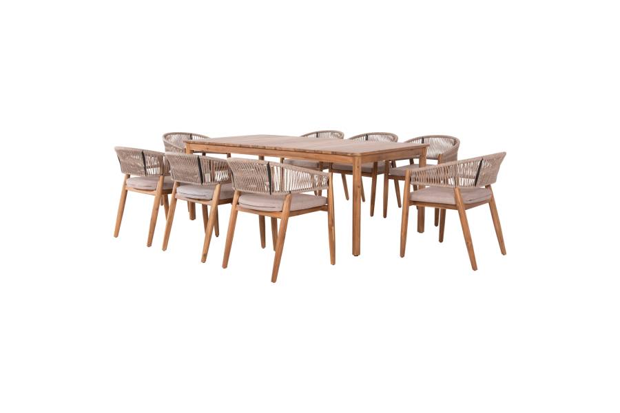 ΣΕΤ ΤΡΑΠΕΖΑΡΙΑΣ 9ΤΜΧ NAVANT HM21066.02 ΤΡΑΠΕΖΙ & 8 ΚΑΡΕΚΛΕΣ ΞΥΛΟ ΑΚΑΚΙΑΣ-ΣΧΟΙΝΙ ΜΠΕΖ