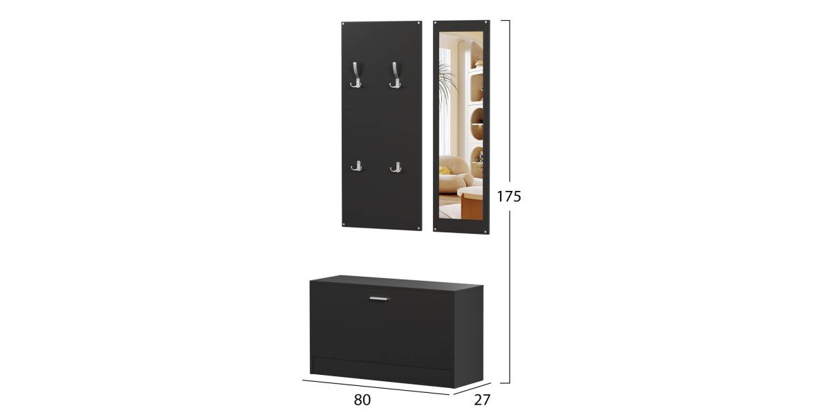 ΣΕΤ ΕΙΣΟΔΟΥ ΜΕ ΚΑΘΡΕΠΤΗ VERN HM2476.02 ΜΕΛΑΜΙΝΗ ΣΕ WENGE 80x27x175Υεκ