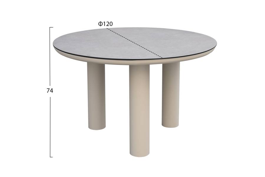 ΤΡΑΠΕΖΙ ΑΛΟΥΜΙΝΙΟΥ DOSUN HM6201.02 ΚΡΕΜ ΣΚΕΛΕΤΟΣ-3D PRINT ΓΥΑΛΙ-ΚΕΡΑΜΙΚΟ LOOK Φ120εκ