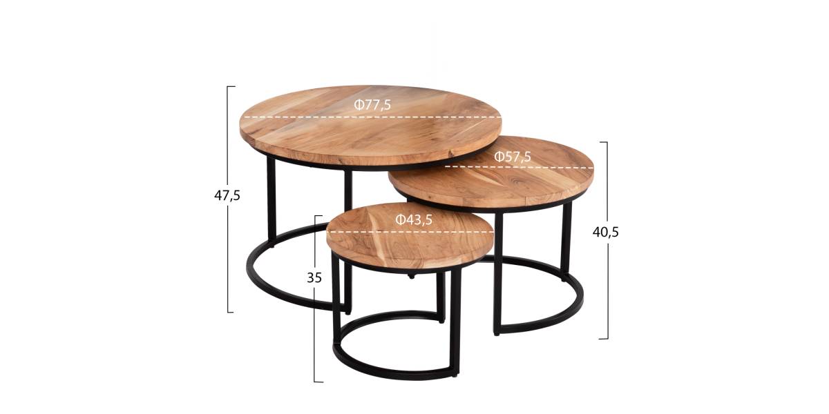 ΣΕΤ ΖΙΓΚΟΝ 3ΤΜΧ OBI HM9255.21 ΞΥΛΟ ΑΚΑΚΙΑΣ-ΜΑΥΡΑ ΜΕΤΑΛΛΙΚΑ ΠΟΔΙΑ Φ77.5x47.5Υεκ.