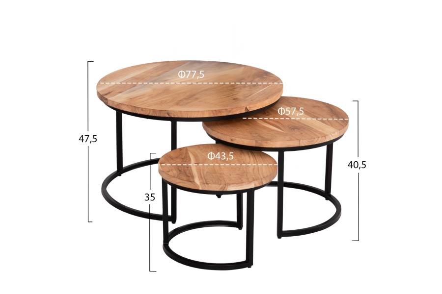 ΣΕΤ ΖΙΓΚΟΝ 3ΤΜΧ OBI HM9255.21 ΞΥΛΟ ΑΚΑΚΙΑΣ-ΜΑΥΡΑ ΜΕΤΑΛΛΙΚΑ ΠΟΔΙΑ Φ77.5x47.5Υεκ.