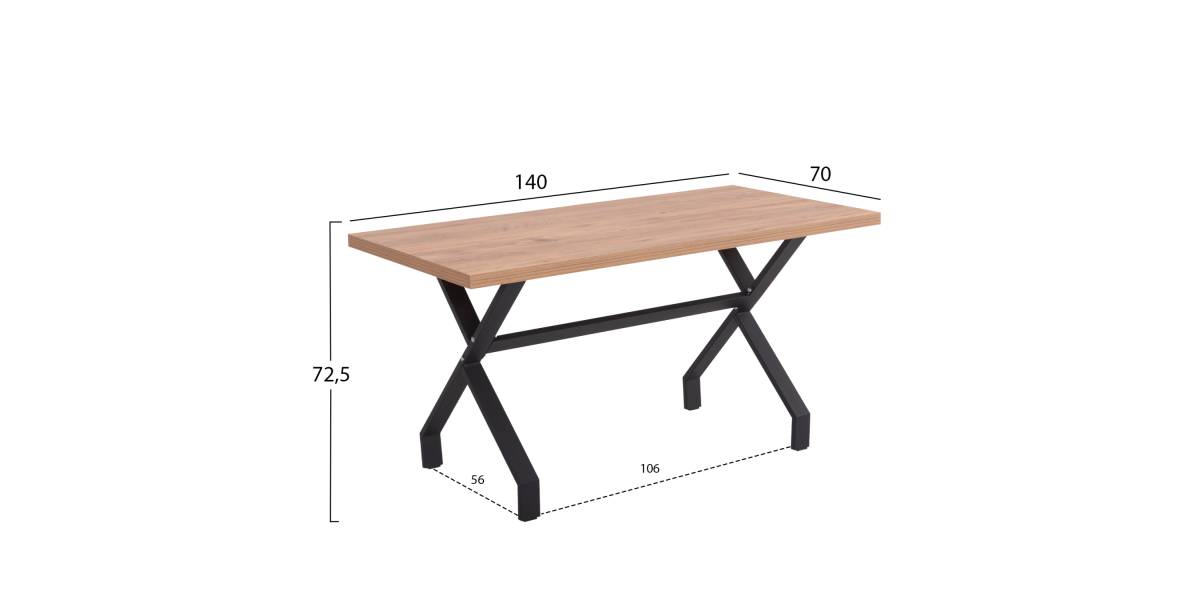 ΤΡΑΠΕΖΙ ΚΟΥΖΙΝΑΣ LANA HM18221.04 ΜΕΛΑΜΙΝΗ ΣΕ ΦΥΣΙΚΟ-ΜΑΥΡΑ ΜΕΤΑΛ.ΠΟΔΙΑ 140x70x72.5Υεκ.