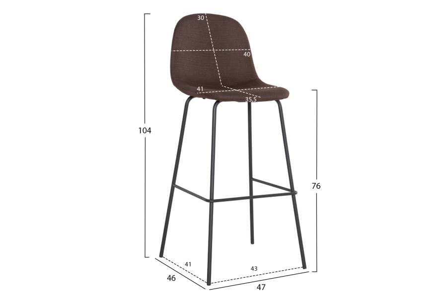 ΣΚΑΜΠΟ ΜΠΑΡ VINCENT HM8579.23 ΚΑΦΕ ΥΦΑΣΜΑ-ΜΑΥΡΟΣ ΜΕΤΑΛΛΙΚΟΣ ΣΚΕΛΕΤΟΣ 47x46x104Υεκ.