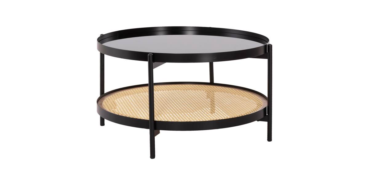 ΤΡΑΠΕΖΙ ΣΑΛΟΝΙΟΥ SEITZ HM18030 ΓΥΑΛΙ TOP-ΜΕΤΑΛΛΟ-RATTAN ΣΕ ΦΥΣΙΚΟ Φ80x45Υεκ.