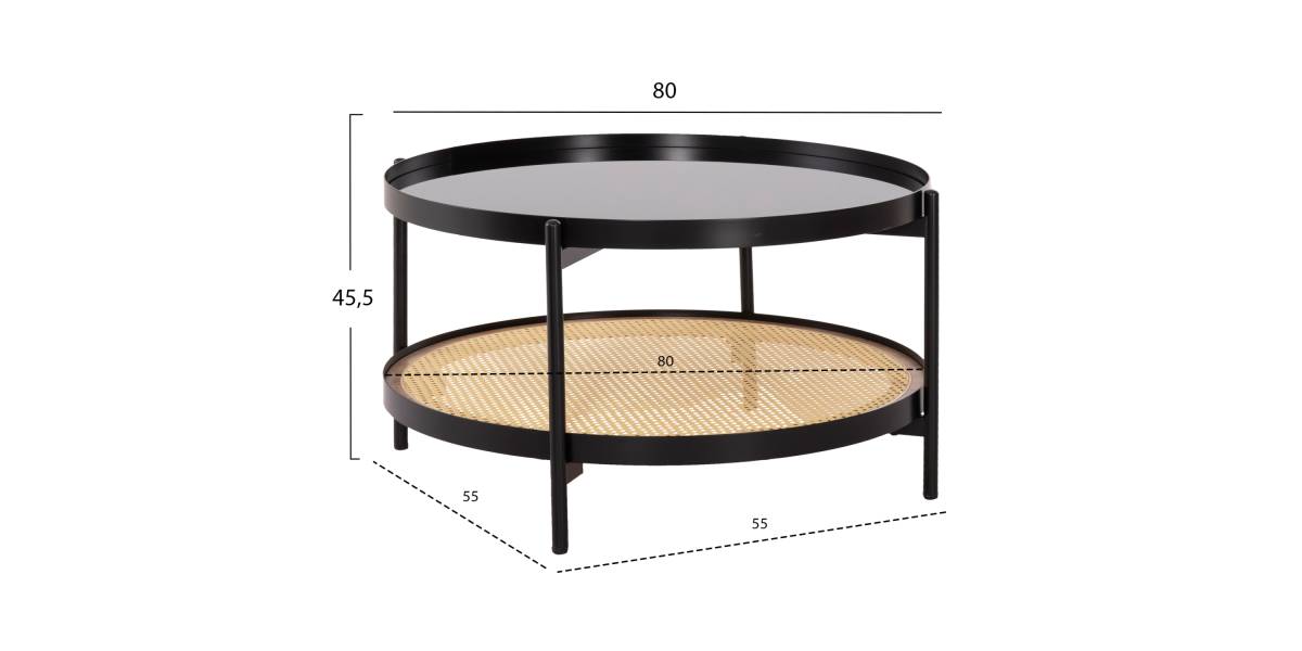 ΤΡΑΠΕΖΙ ΣΑΛΟΝΙΟΥ SEITZ HM18030 ΓΥΑΛΙ TOP-ΜΕΤΑΛΛΟ-RATTAN ΣΕ ΦΥΣΙΚΟ Φ80x45Υεκ.