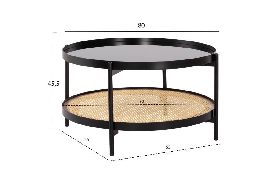 ΤΡΑΠΕΖΙ ΣΑΛΟΝΙΟΥ SEITZ HM18030 ΓΥΑΛΙ TOP-ΜΕΤΑΛΛΟ-RATTAN ΣΕ ΦΥΣΙΚΟ Φ80x45Υεκ.