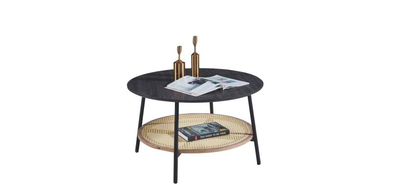 ΤΡΑΠΕΖΙ ΣΑΛΟΝΙΟΥ SEWELL HM18033 MDF ΣΕ ZEBRANO-ΜΕΤΑΛΛΙΚΑ ΠΟΔΙΑ-WICKER Φ80x46,5Υεκ.
