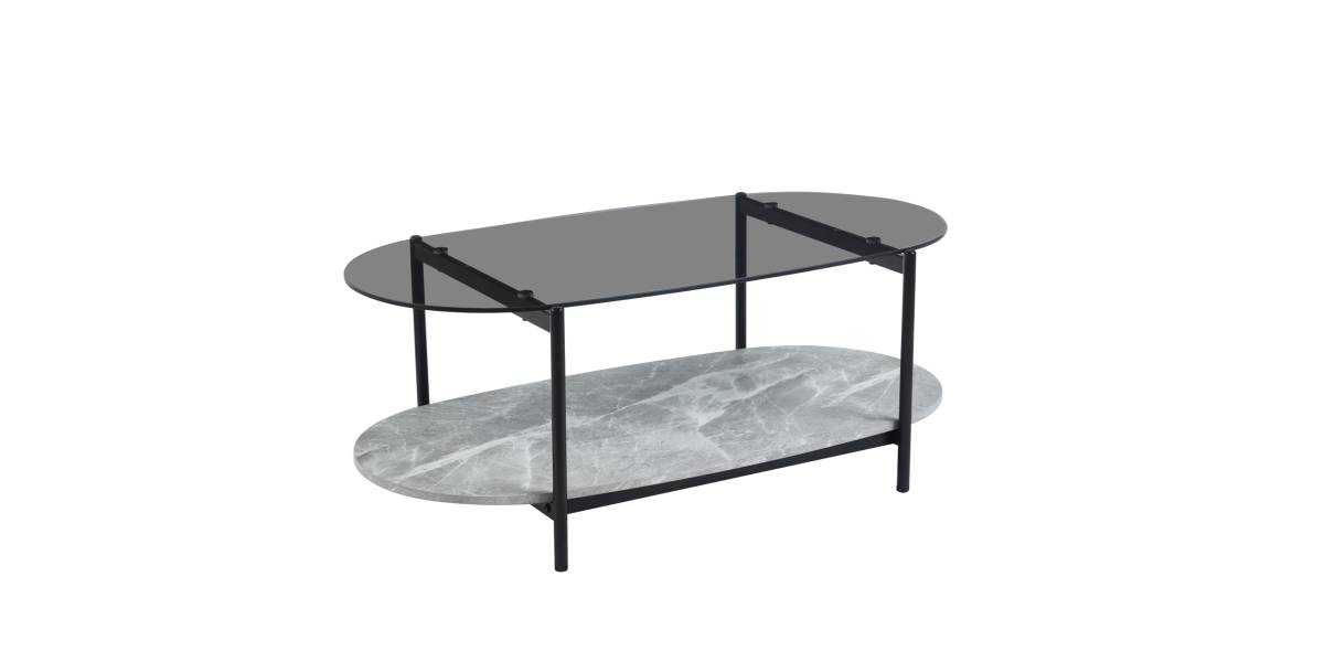 ΤΡΑΠΕΖΙ ΣΑΛΟΝΙΟΥ ΟΒΑΛ KITTY HM18040 ΓΥΑΛΙ ΦΙΜΕ TOP-GREY MARBLE ΜΕΛΑΜΙΝΗ 110x50x43Υεκ