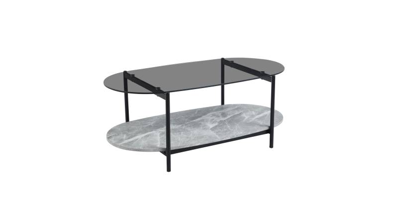 ΤΡΑΠΕΖΙ ΣΑΛΟΝΙΟΥ ΟΒΑΛ KITTY HM18040 ΓΥΑΛΙ ΦΙΜΕ TOP-GREY MARBLE ΜΕΛΑΜΙΝΗ 110x50x43Υεκ