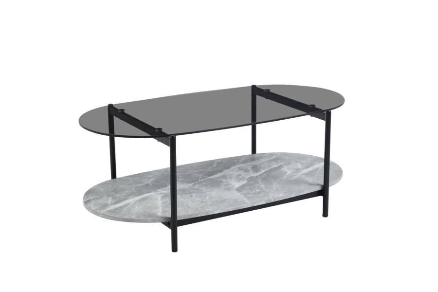 ΤΡΑΠΕΖΙ ΣΑΛΟΝΙΟΥ ΟΒΑΛ KITTY HM18040 ΓΥΑΛΙ ΦΙΜΕ TOP-GREY MARBLE ΜΕΛΑΜΙΝΗ 110x50x43Υεκ