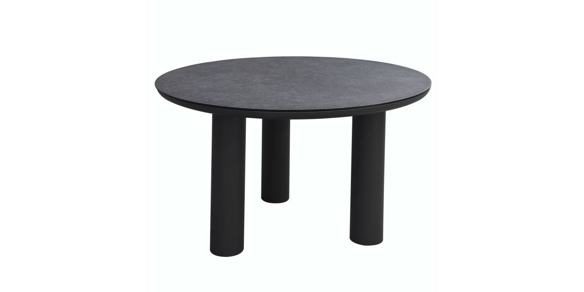 ΤΡΑΠΕΖΙ ΑΛΟΥΜΙΝΙΟΥ DOSUN HM6201.01 ΓΚΡΙ ΣΚΕΛΕΤΟΣ-3D PRINT ΓΥΑΛΙ-ΚΕΡΑΜΙΚΟ LOOK Φ120εκ