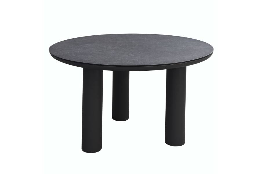 ΤΡΑΠΕΖΙ ΑΛΟΥΜΙΝΙΟΥ DOSUN HM6201.01 ΓΚΡΙ ΣΚΕΛΕΤΟΣ-3D PRINT ΓΥΑΛΙ-ΚΕΡΑΜΙΚΟ LOOK Φ120εκ