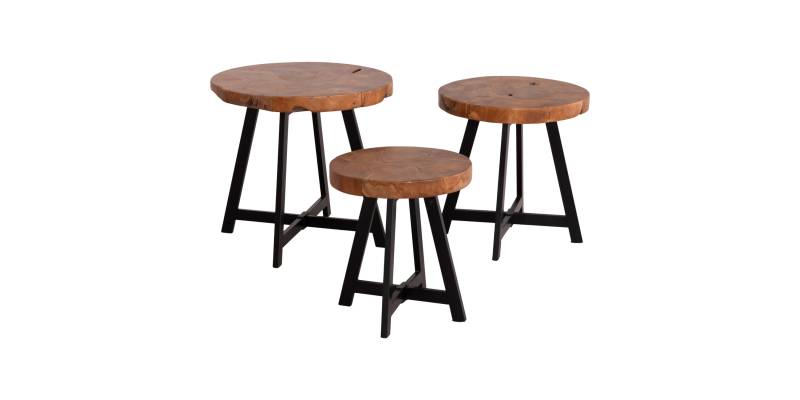 ΣΕΤ 3ΤΜΧ ΤΡΑΠΕΖΙΑ ΣΑΛΟΝΙΟΥ LUDETH HM18237 ΞΥΛΟ TEAK-ΜΕΤΑΛΛΟ Φ60-Φ50-Φ41εκ.