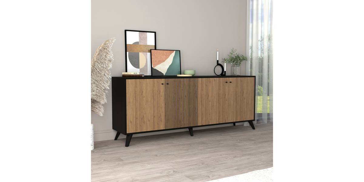ΜΠΟΥΦΕΣ ΜΕΛΑΜΙΝΗΣ KRUDEN HM9446.11 ΜΑΥΡΟ-ΦΥΣΙΚΟ 180x40x78.6Υεκ.
