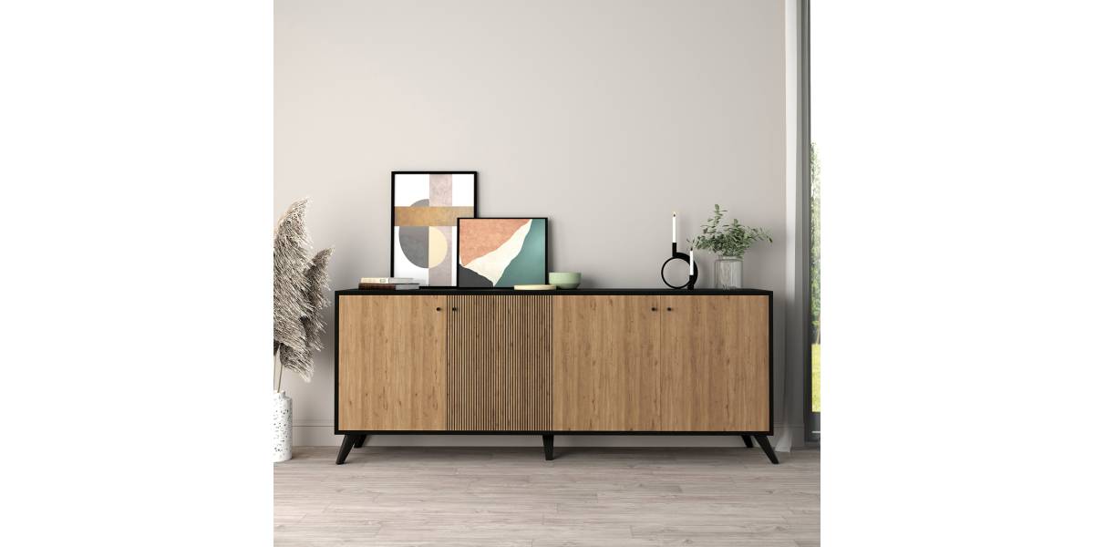 ΜΠΟΥΦΕΣ ΜΕΛΑΜΙΝΗΣ KRUDEN HM9446.11 ΜΑΥΡΟ-ΦΥΣΙΚΟ 180x40x78.6Υεκ.