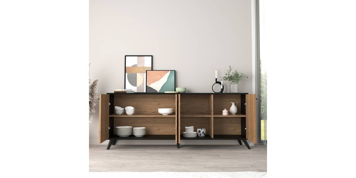 ΜΠΟΥΦΕΣ ΜΕΛΑΜΙΝΗΣ KRUDEN HM9446.11 ΜΑΥΡΟ-ΦΥΣΙΚΟ 180x40x78.6Υεκ.