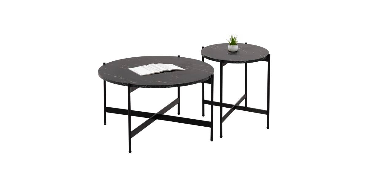 ΣΕΤ 2ΤΜΧ ΤΡΑΠΕΖΙΑ ΣΑΛΟΝΙΟΥ RONDA HM21089 MDF ΜΑΥΡΟ ΜΑΡΜΑΡΟ Φ80εκ & Φ50εκ