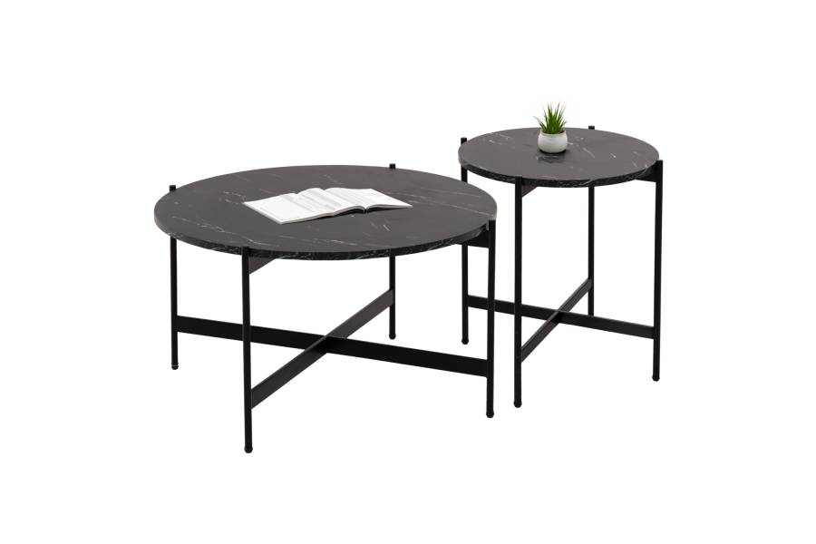 ΣΕΤ 2ΤΜΧ ΤΡΑΠΕΖΙΑ ΣΑΛΟΝΙΟΥ RONDA HM21089 MDF ΜΑΥΡΟ ΜΑΡΜΑΡΟ Φ80εκ & Φ50εκ