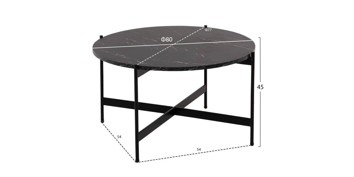 ΣΕΤ 2ΤΜΧ ΤΡΑΠΕΖΙΑ ΣΑΛΟΝΙΟΥ RONDA HM21089 MDF ΜΑΥΡΟ ΜΑΡΜΑΡΟ Φ80εκ & Φ50εκ