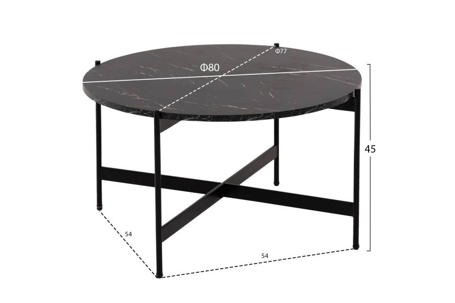 ΣΕΤ 2ΤΜΧ ΤΡΑΠΕΖΙΑ ΣΑΛΟΝΙΟΥ RONDA HM21089 MDF ΜΑΥΡΟ ΜΑΡΜΑΡΟ Φ80εκ & Φ50εκ