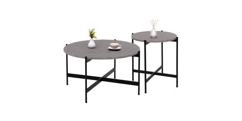 ΣΕΤ 2ΤΜΧ ΤΡΑΠΕΖΙΑ ΣΑΛΟΝΙΟΥ RONDA HM21089.01 MDF ΓΚΡΙ ΜΑΡΜΑΡΟ Φ80εκ & Φ50εκ